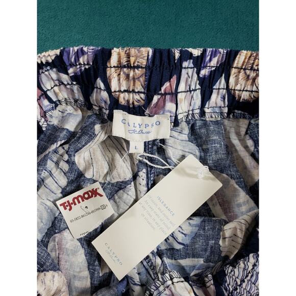 Calypso Pants Size Large Womens Blue Lightweight Linen Blend Pull On Cropped NWT - Picture 3 of 11